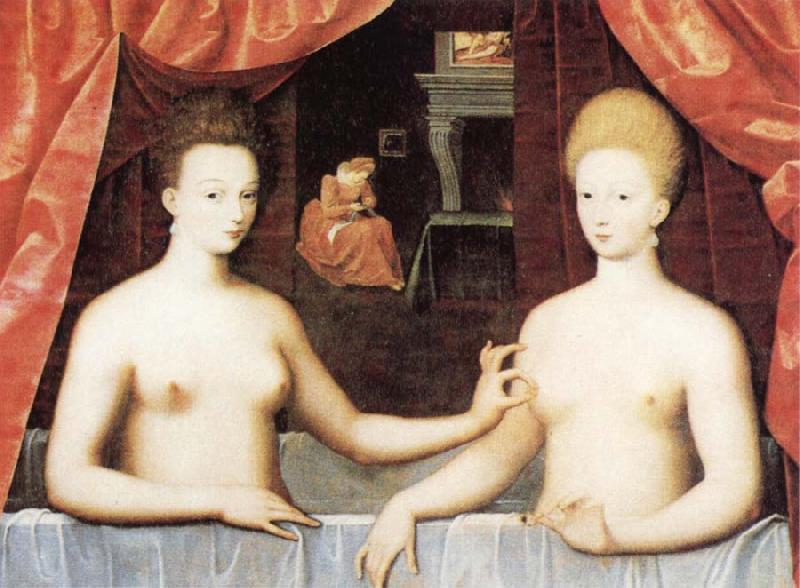 School of Fontainebleau Gabrielle d'Estrees and One of he Sisters in the Bath oil painting image